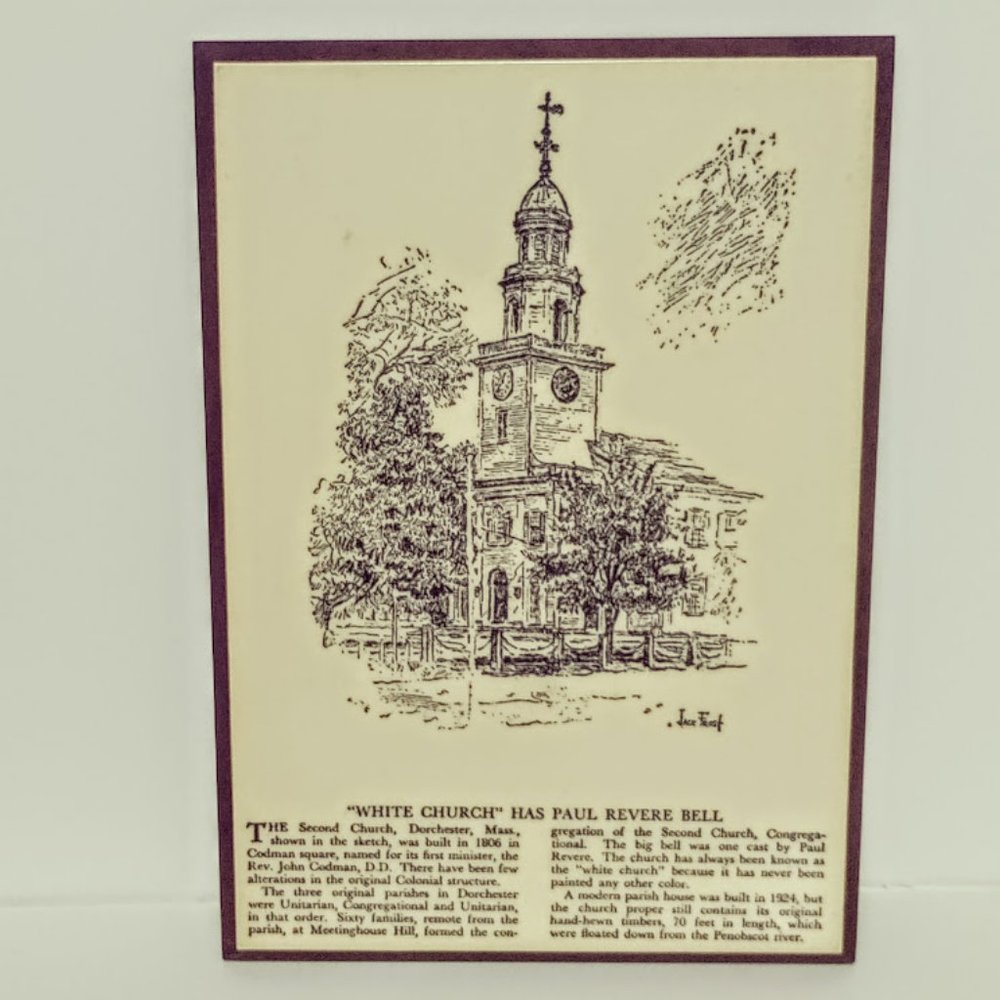 White Church Has Paul Revere Bell Ceramic Wall Plaque by Jack Frost